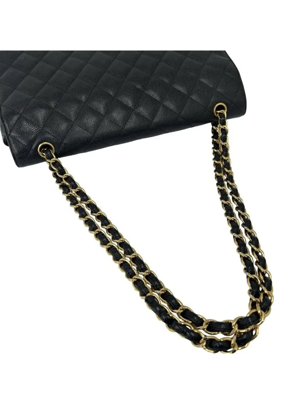 Chanel Quilted CC Logo Caviar Leather 2-Way Shoulder Bag Black